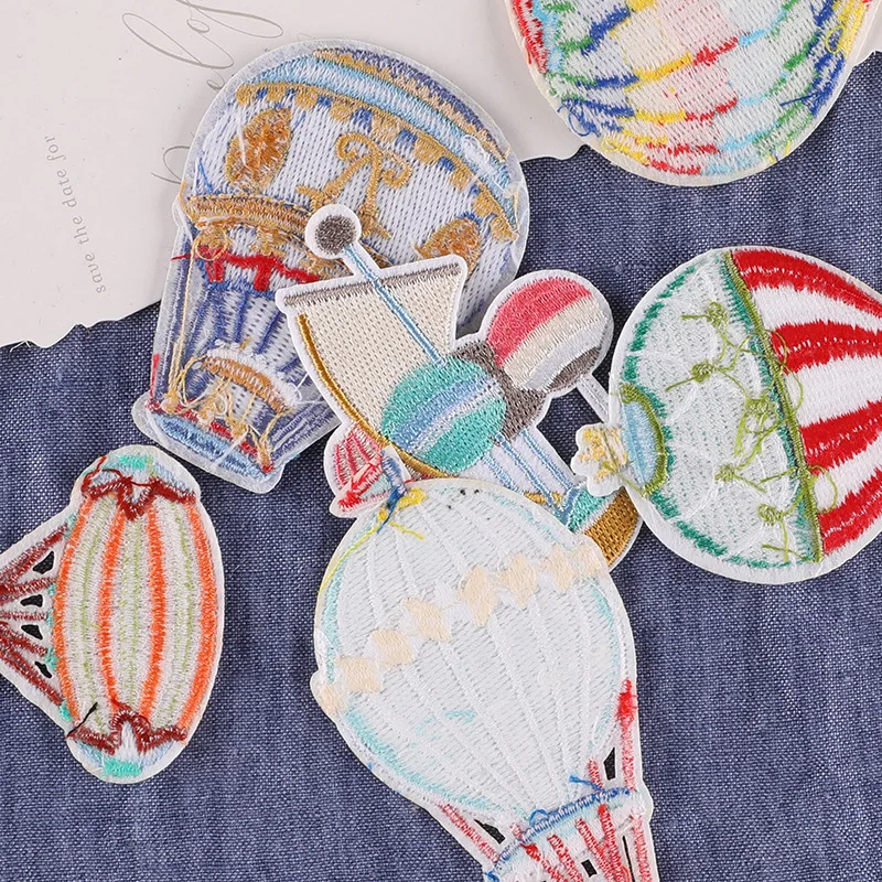 Cartoon Colorful Hot Air Balloon Embroidery Iron On Patches For Children\'s Clothing Accessories Cute Back Glue Patchs For DIY