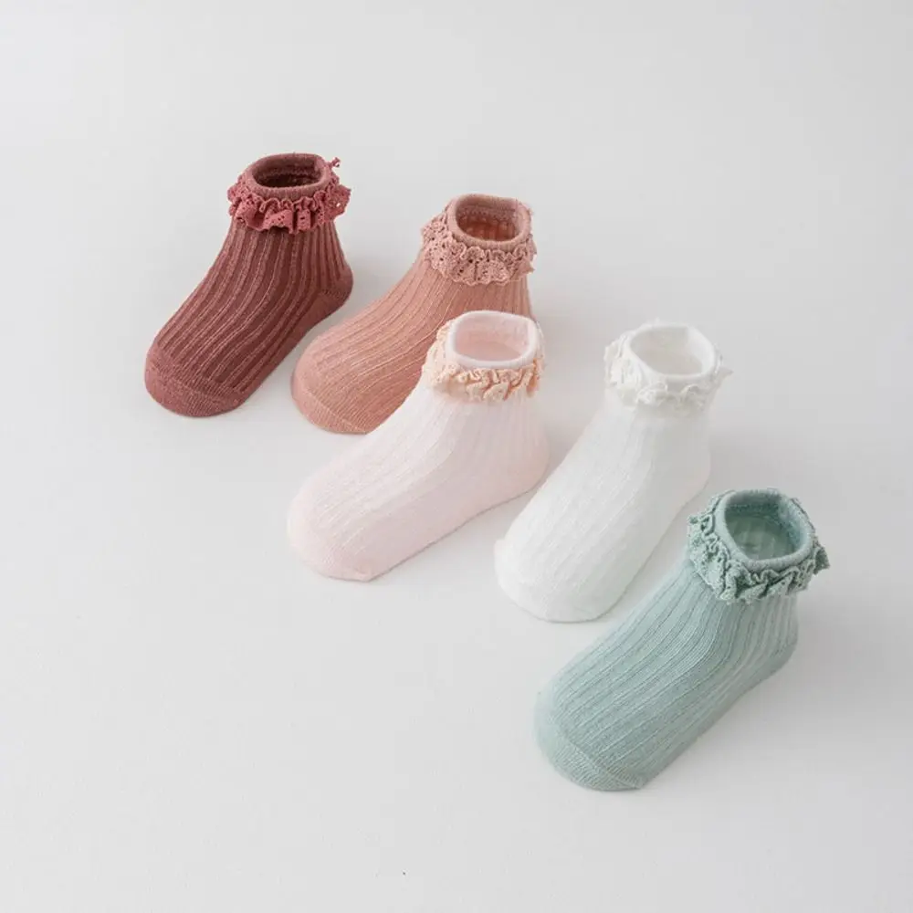 

5Pairs Cute Cotton Baby Ruffle Socks Lace Newborn Kids Tube Sock Non-slip Infant Toddle Walking Socks Baby Girl