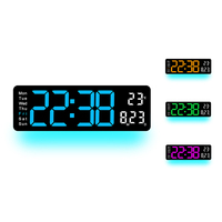 LED Alarm Clock Digital Wall Clock With Remote Control Bottom Ambient Lights 10 Brightness Adjustable Power Cord Wall Clock