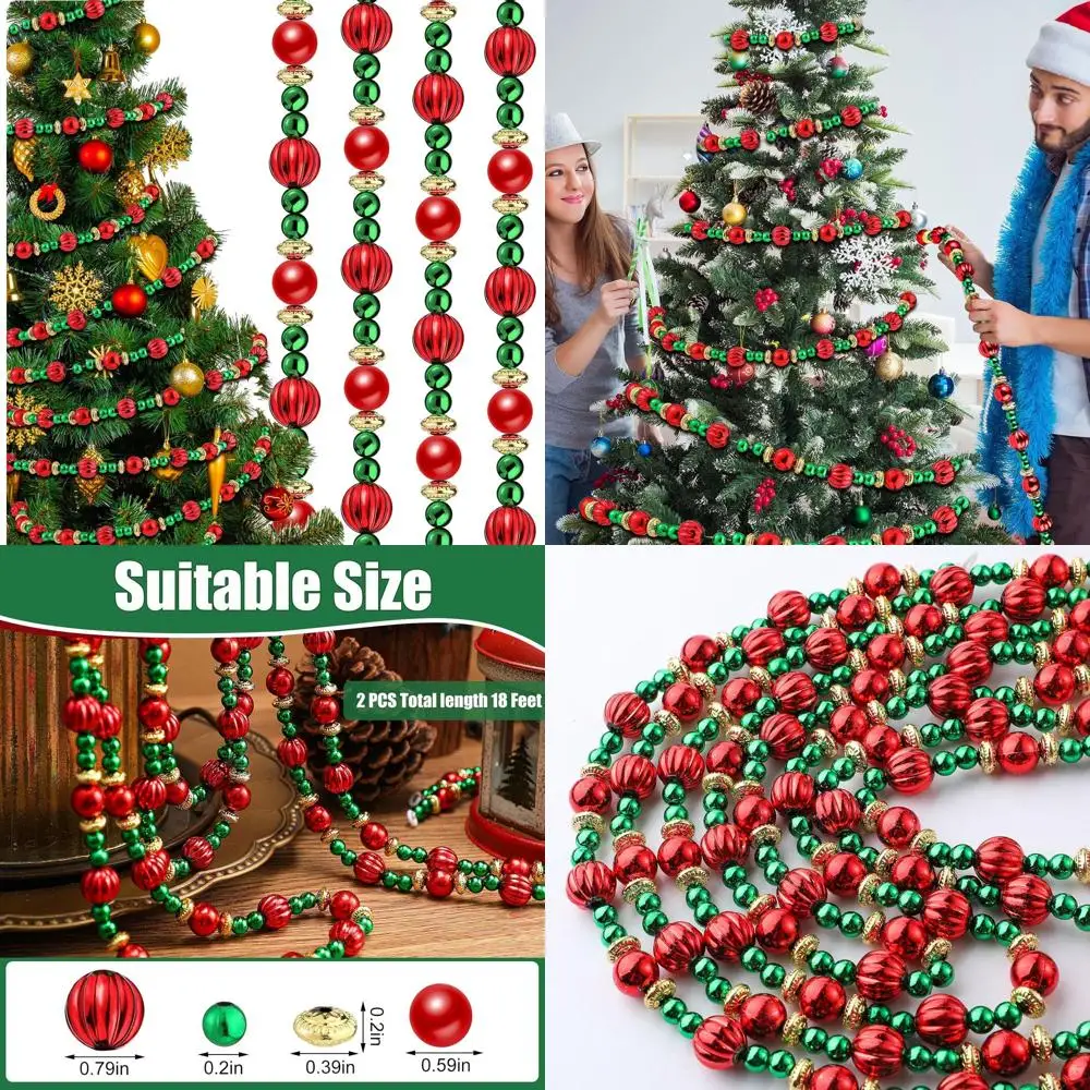 

9-Foot Red & Green Twisted Bead Garland for Christmas Tree, Party, Fireplace, & Wreath Decorations
