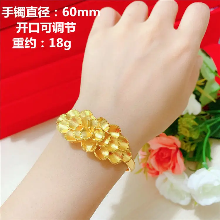 จำลอง100% 24K Gold Plated สร้อยคอ Sandy Gold สร้อยคอดอกไม้จี้ชุดแม่ยายของขวัญดอกไม้ต่างหู