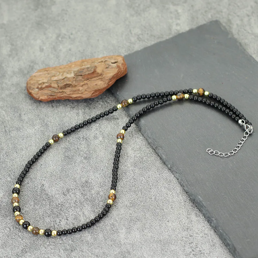 Noter élégant fait à la main 4mm perles collier pour hommes yeux de tigre lave obsidienne pierre guérison cou bijoux accessoires polyvalents