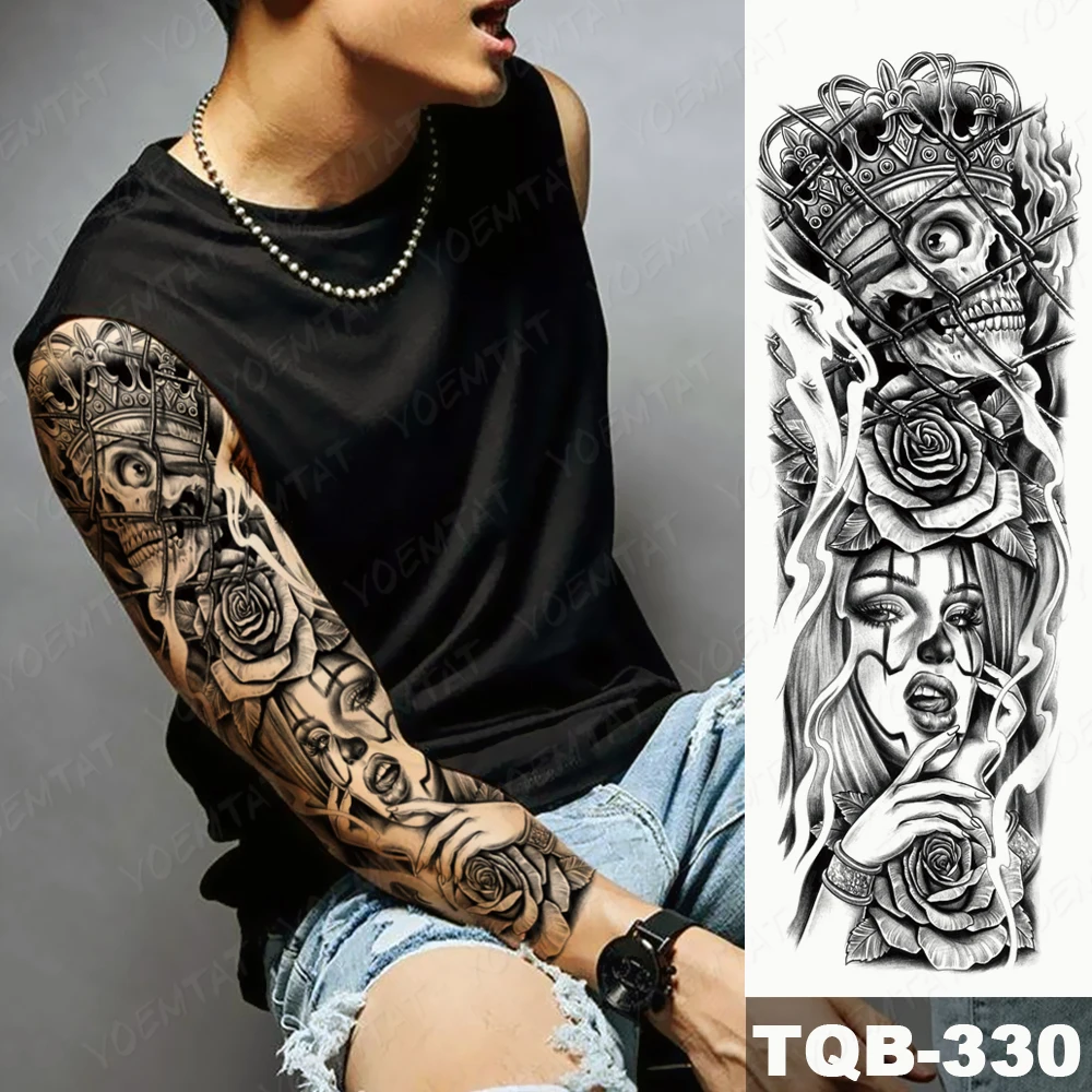 Full Large Arm Sleeve Tattoo Poseidon Pigeon Waterproof Temporary Tatoo Sticker Viking Compass Rose Men Women Body Art Fake Tato