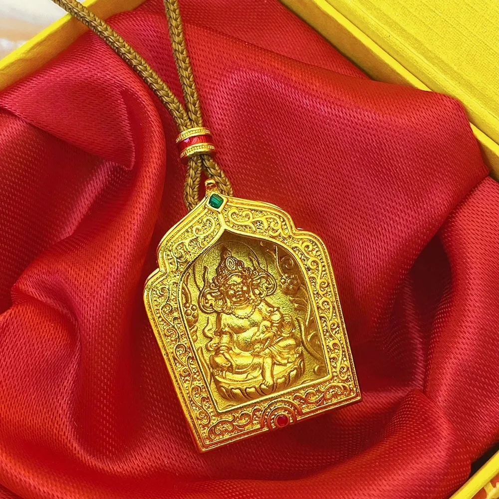 

18K Gold God of Wealth Pendant Ancient Method Inherited Mens and Womens Ethnic Style AU750 Gold Pendant Necklace