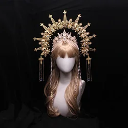 Renaissance Gold Halo Crown Mary Goddess Headband Women's Halloween Costume Goddess Headpiece for Halloween Festival Party