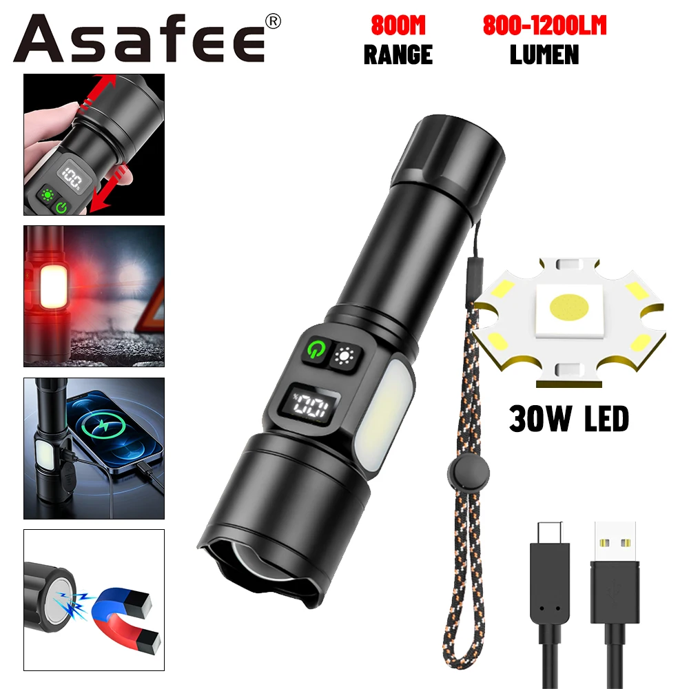 asafee-1598-アウトドア懐中電灯-ホワイトレーザー-type-c充電-cobサイドライト-デュアルスイッチ-ledトーチ-キャンプ-ハイキング-強力懐中電灯