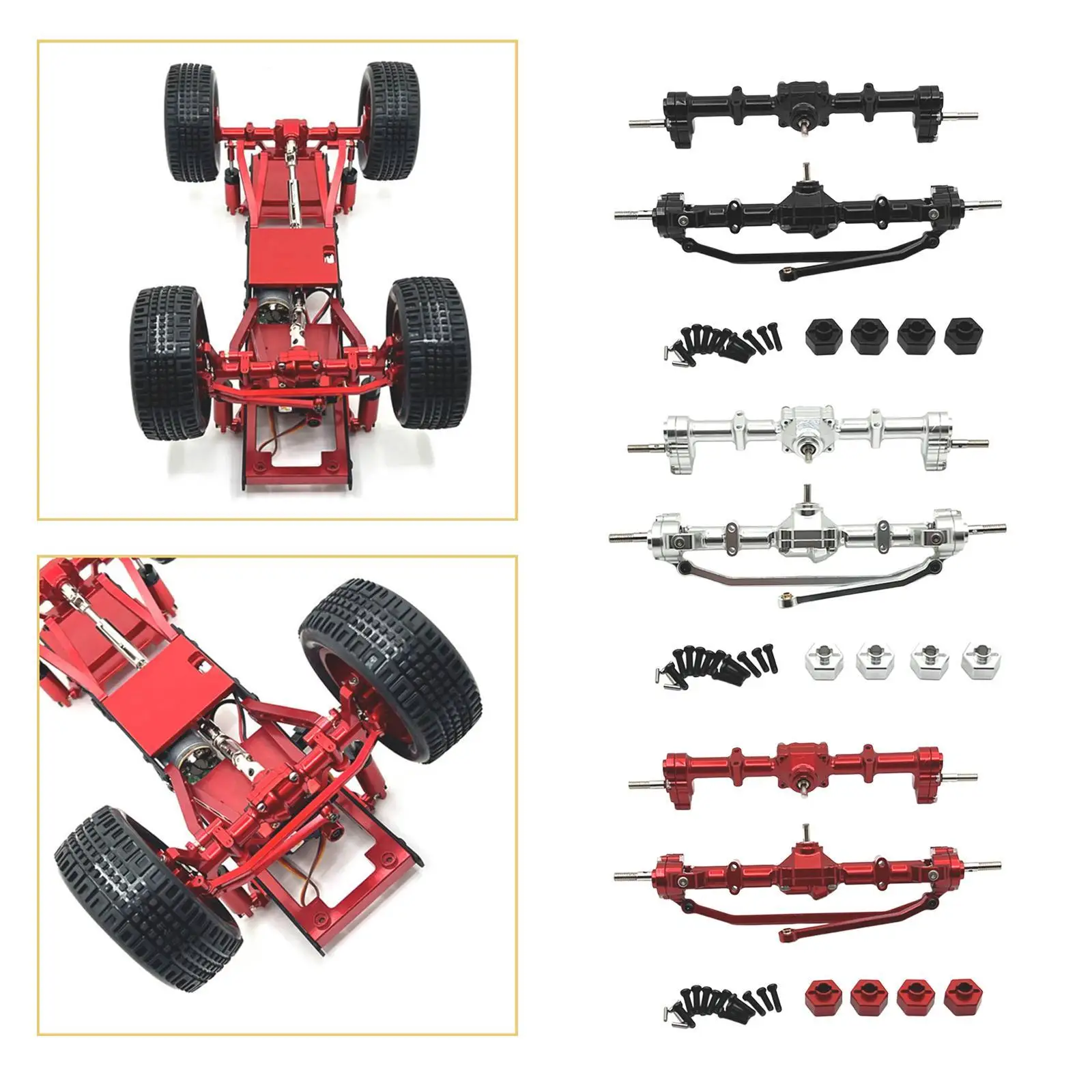 

1:12 Scale Front and Rear Axle Set Bridge Shaft Complete Set Front Rear Bridge for MN168
