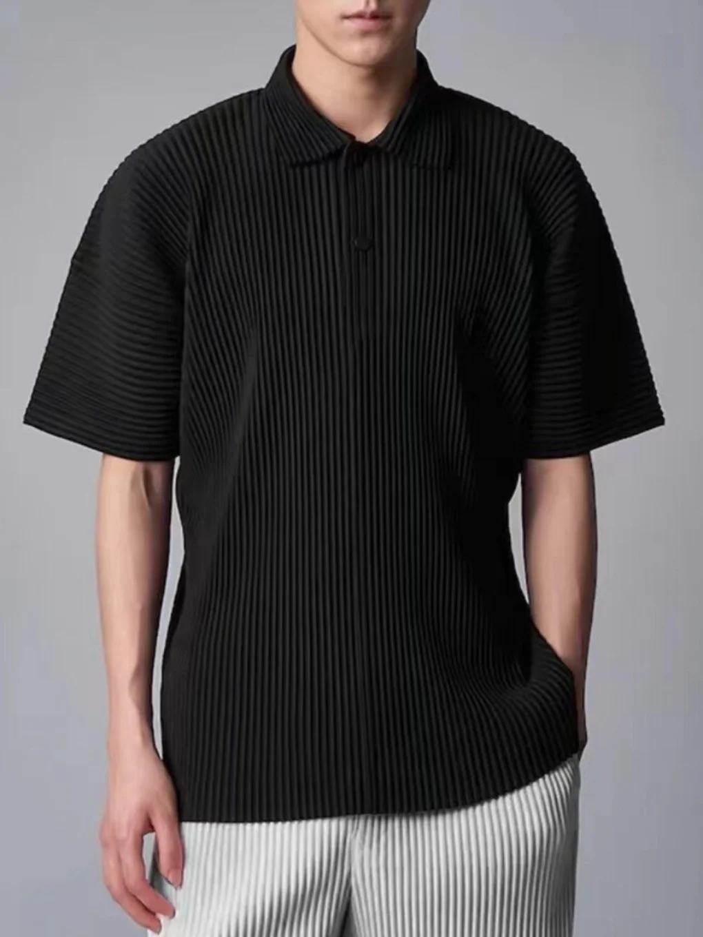 

Men's ort Sve irt Casual Faion Urban Sle Polyester Fabric Loose Fit Button up Fold Collar Spring Summer New