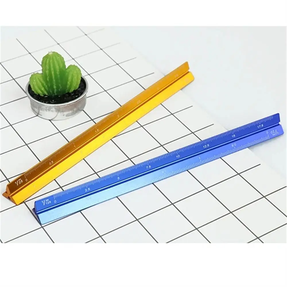 Aluminum Alloy Triangular Scale Ruler Multi-function Technical Measuring Ruler Smoothly 15cm 30cm Metal Ruler Drawing Tools