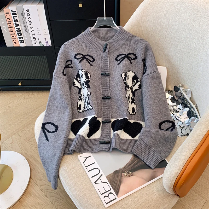 

Женский серый вязаный кардиган с круглым вырезом и длинными рукавами, свитер в стиле Харадзюку, винтажный женский кашемировый свитер Y2k, одежда 2000-х годов Cutecore