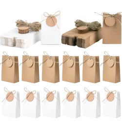 10-30pcs Kraft Paper Gift Box with Ribbon Tags Retro Candy Bag wedding favors for guests gift Packaging Christmas Birthday Party