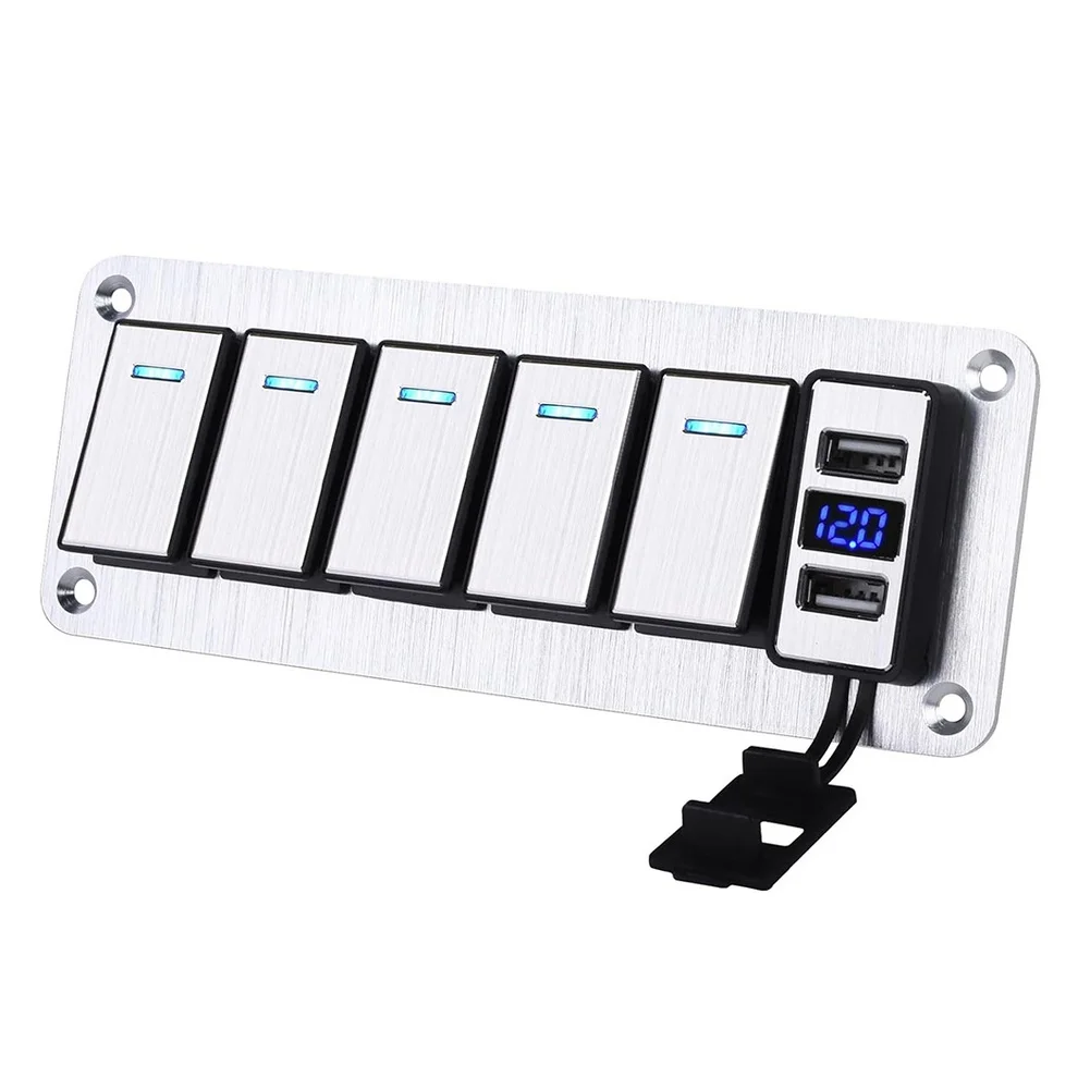 RV USB Charger Panel Marine Switch Panel For Outdoor Marine Use Waterproof Design Dual USB Ports Built-in Voltmeter