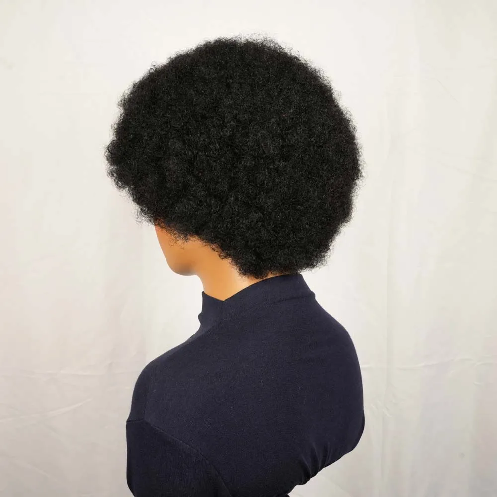 아프로 곱슬머리 픽시컷 인모 숏 가발 여성용 풀머신 메이드 가발 인모 블랙 컬러 자연스러운 가발