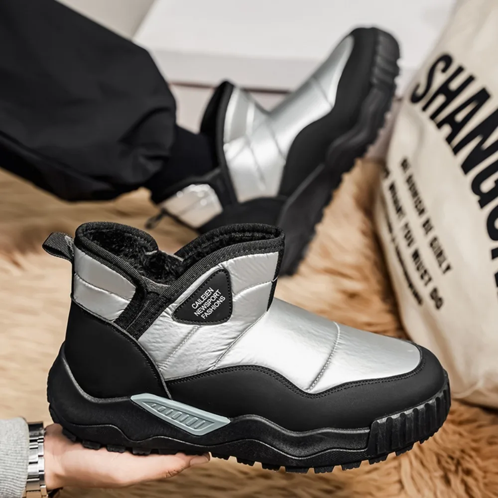أحذية شتوية للرجال أحذية قطنية دافئة قطيفة عالية الجودة، أحذية ثلج خارجية عالية الجودة وعصرية مقاومة للبرد