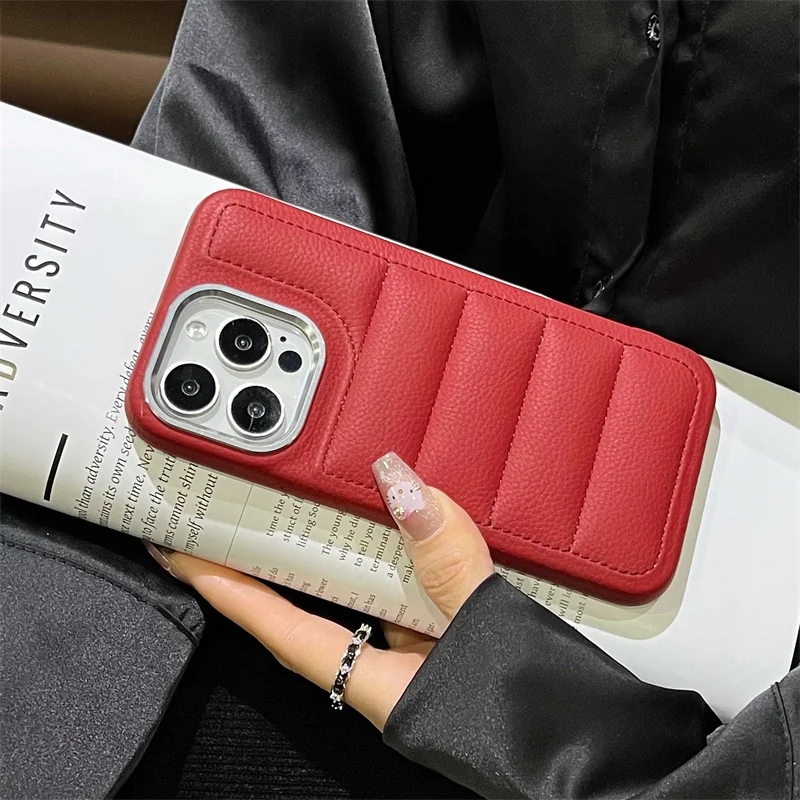 Fashion Solid Color Down Jacket Puffer Phone Case For iPhone 16 Pro 15 14 13 12 Pro Max Back Cover Shockproof Protective Cases