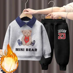 Autumn Baby Girls Clothes Set Children Boy Lapel Cartoon Printed Pullover Sweatshirts And Pants 2pcs Suit Children Tracksuits