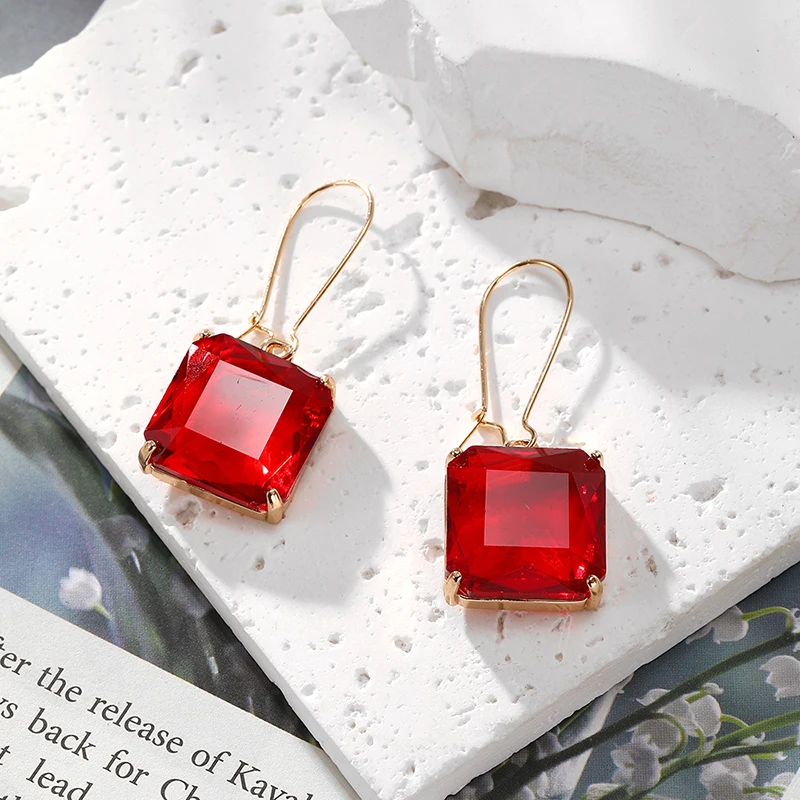 Luruxy Exquisite Square Crystal Drop Earring For Women Glass Metal Simple Retro Geometric Pendant Earrings Wedding Party Jewelry