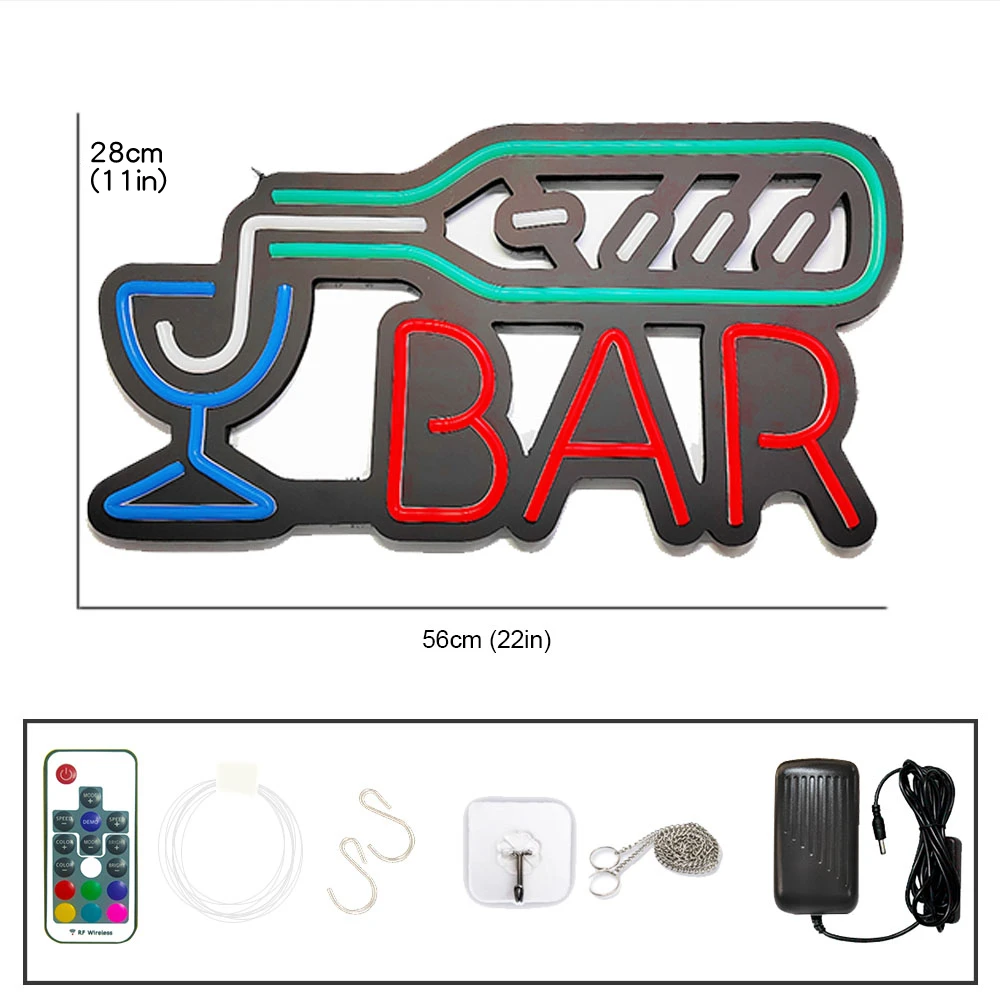 LED Neon Light BAR Sign 22 Inches Open Billboard for Bar Club, Advertising Neon Sign Pub Store Home Party Art Decorative Lights