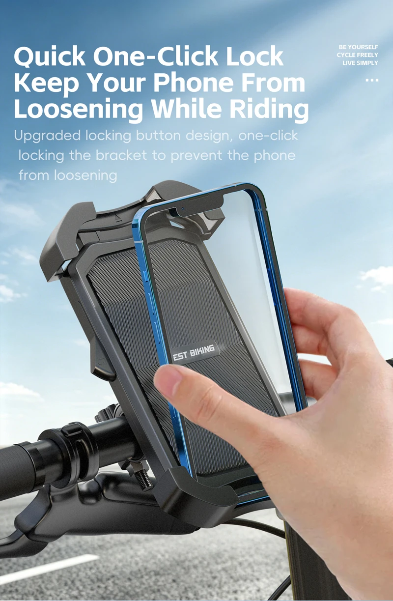 WEST BIKING Selbstverriegelnder Handyhalter für Fahrrad, Motorrad, E-Bike, universeller Anti-Rüttel-Handyhalter, Lenker-/Rückspiegelhalterung – Detail 4