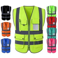 Alta Visibilidade Reflective Zipper Front Segurança Vest com tiras, Workwear Construção