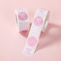 500pcs Pink and White Birthday Party Stickers - Elegant Bow design with Happy Birthday text, for Gift Wrapping, Scrapbooking