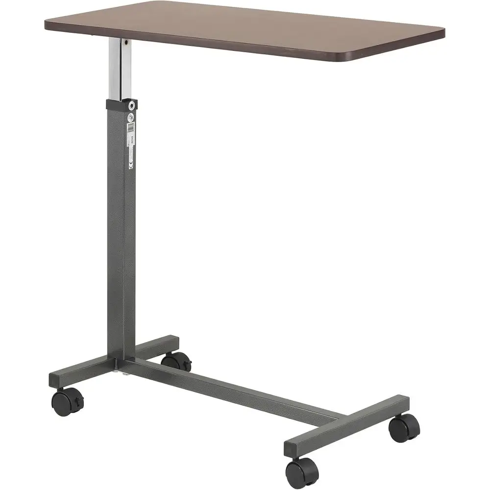 Overbed Table with Wheels - Secure Height Adjust - Comfort - Non-Slip - Smooth Rolling Design - Home & Hospital Use - Woodgrain