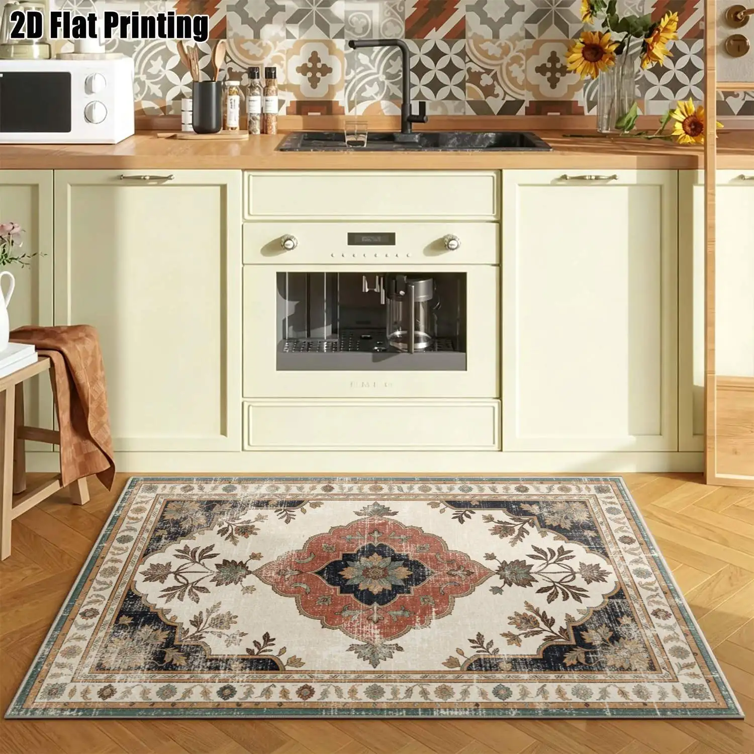 1Pc 2D Printed Carpet: Light Brown-Grey Retro Scroll-Flower Pattern, European Style, Multi-Size, Machine Washable, Suitable for Home Decoration as Entrance/Dining/Bedroom/Living Room Mat