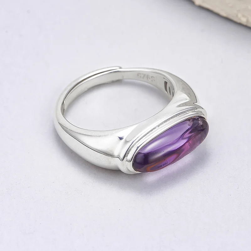 S925 فضة خواتم للنساء الرجال العرقية نمط عيون الحصان على شكل مطعمة الجمشت الطبيعي مجوهرات الأزياء بالجملة #3