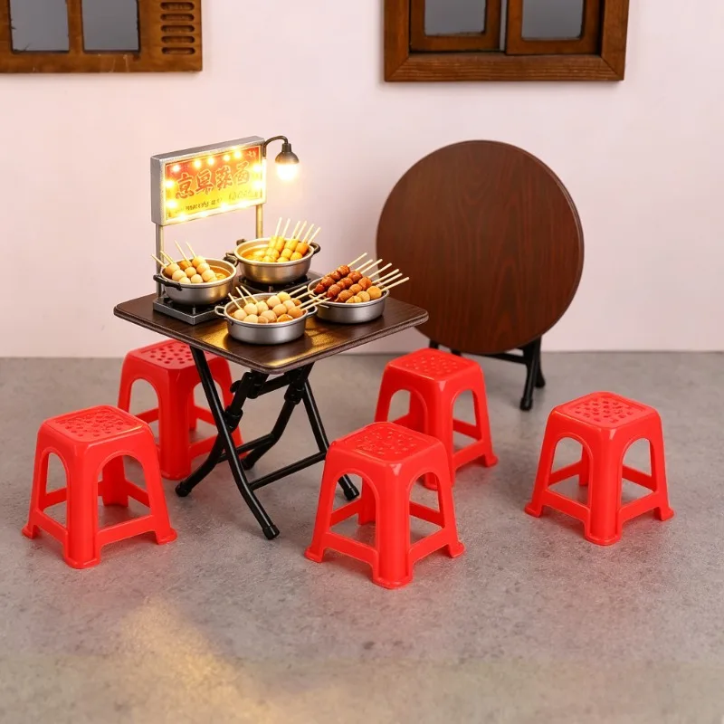 Juego de mesa y silla vintage en miniatura, modelo de taburete de simulación, decoración para casa de muñecas, accesorios de muebles para el hogar en miniatura