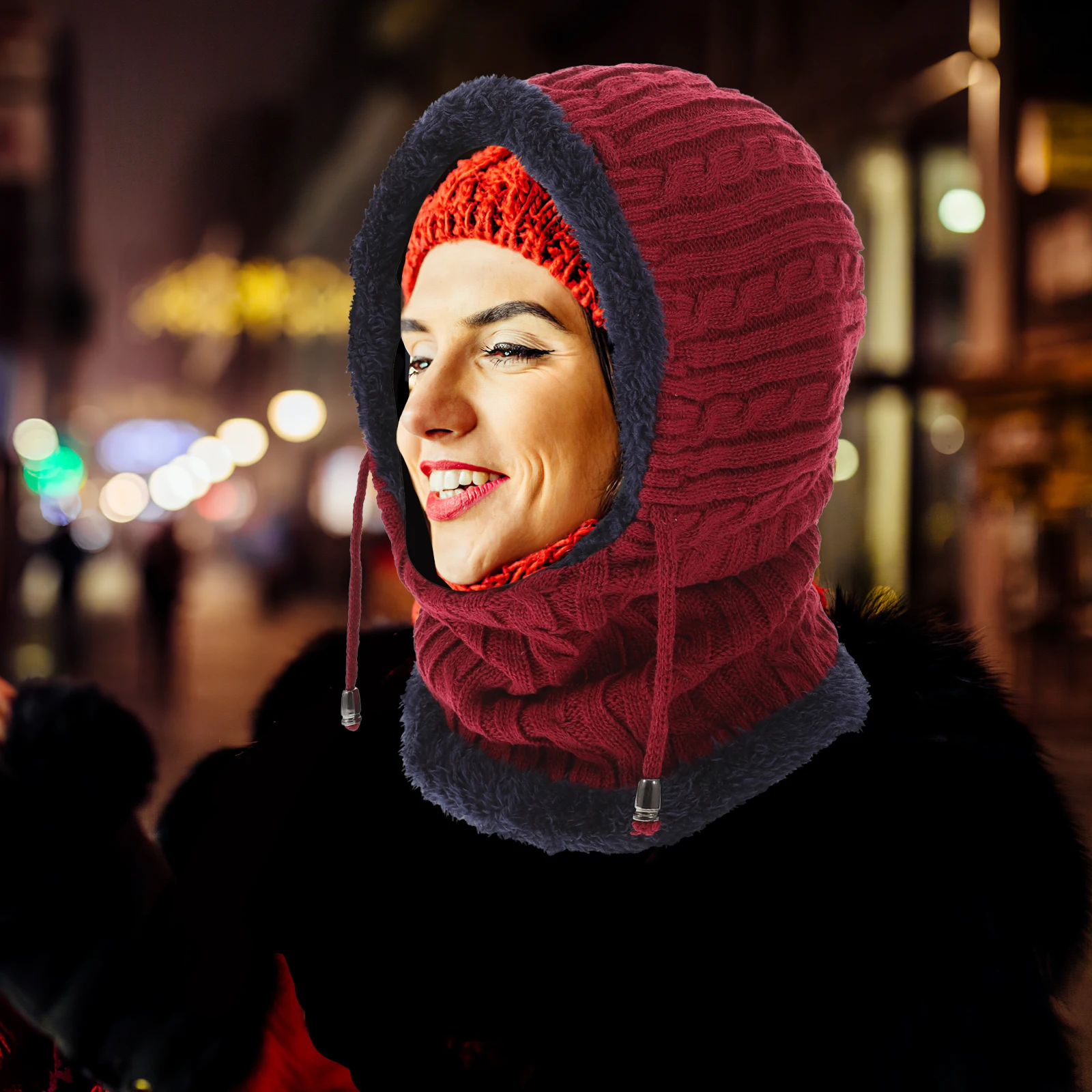 

Fleece Knitted Hat Hooded Scarf Men's and Women's Hats for Hair Hoodie Caps Man