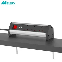 Melery Table Clip Power Strip Clamp British Sockets USB Type-c Electrical UK Plugs 3 Outlet Conference Desk Kitchen Home Office