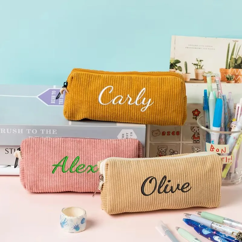 Embroidered Custom High Quality Corduroy Material Suitable for Coin Purses Makeup Bags Pencil Cases Back-to-School Season Gift
