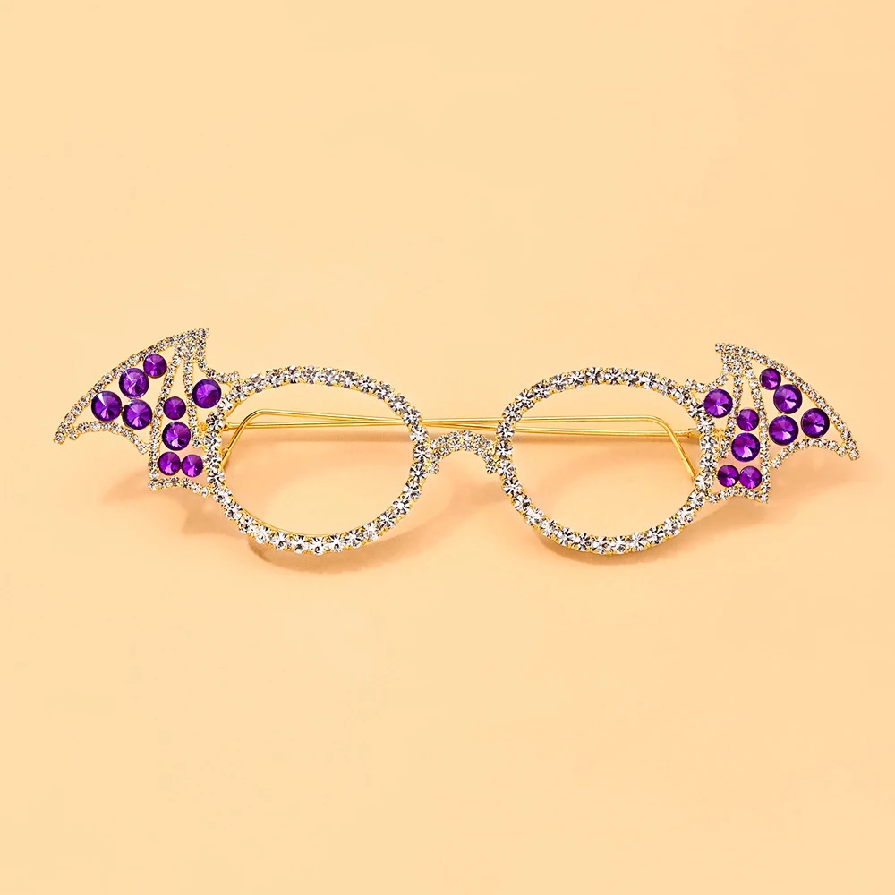 Halloween Rhinestone Bat Sunglasses Frame No Lens Accessories 2026 Gothic Purple Crystal Exaggerate Eyeglass Glasses for Women