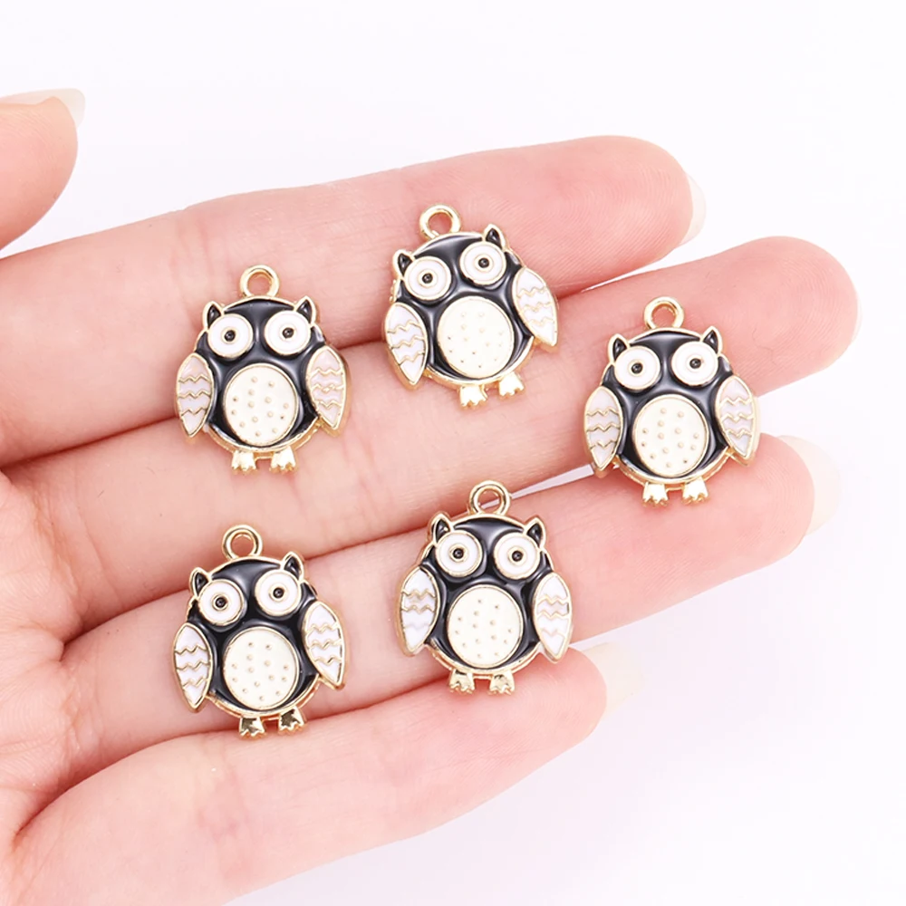 10Pcs Enamel Owl Charm for Jewelry Making Bulk Cute Animal Pendant Earrings Accessories Diy Craft Supplies Metal Materials