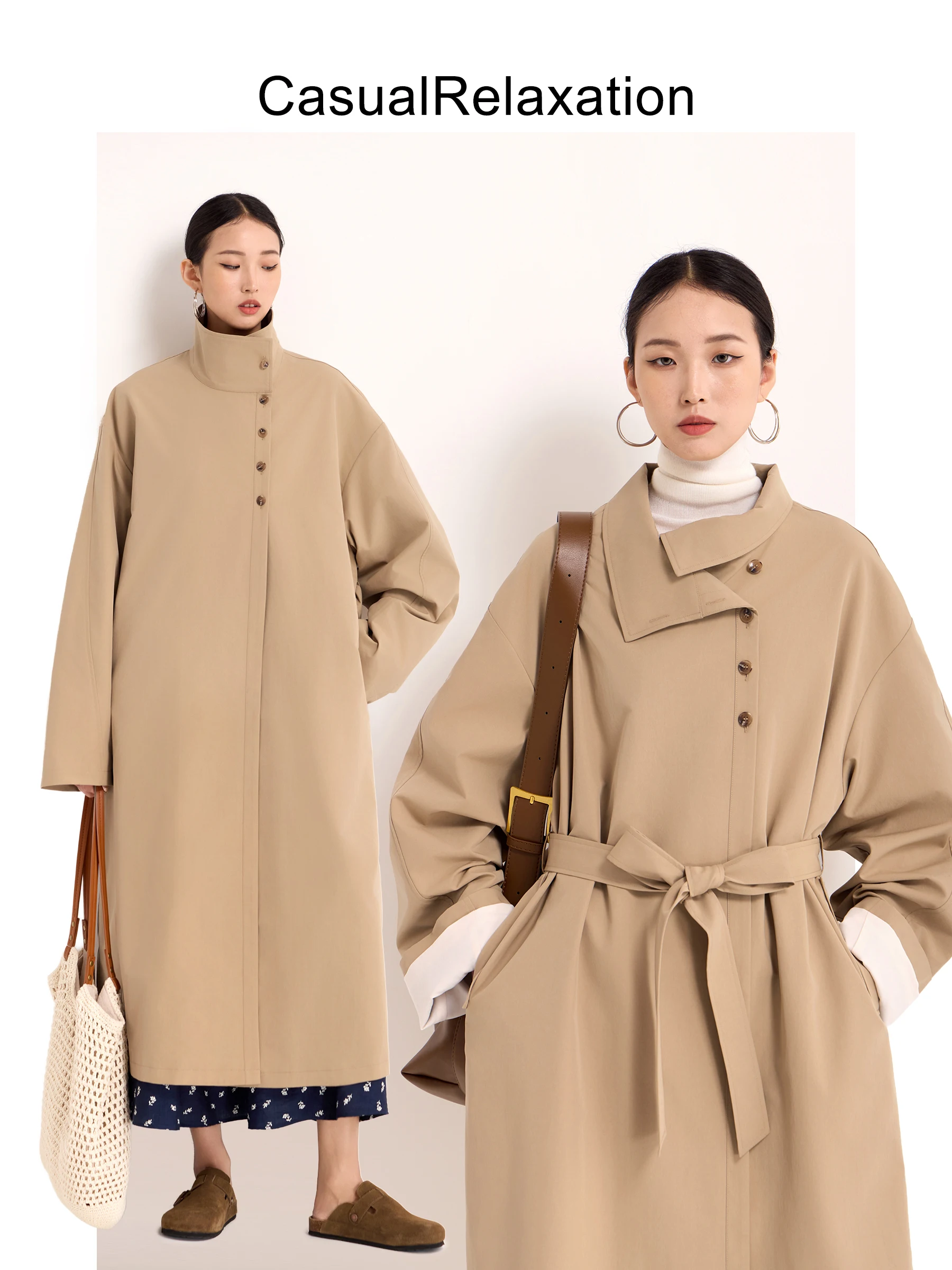 

Women's Mid-Length Casual Windbreaker 2025 Spring Autumn Loose Stand Collar High-End Feel i Color Coat Outerwear