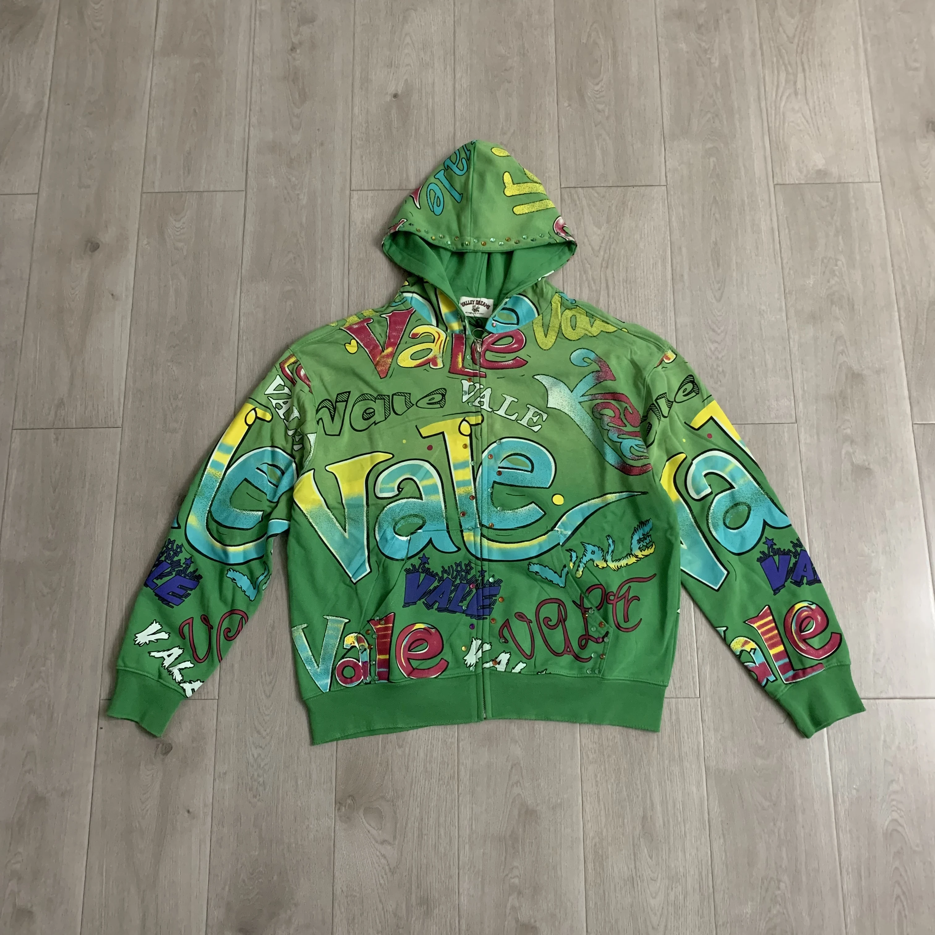 Streetwear Shinning Diamond Zipper Terry Hooded Hoodie for Men Oversized Graffiti Flame Cardigan Rhinestone Sweatshirt Jacket