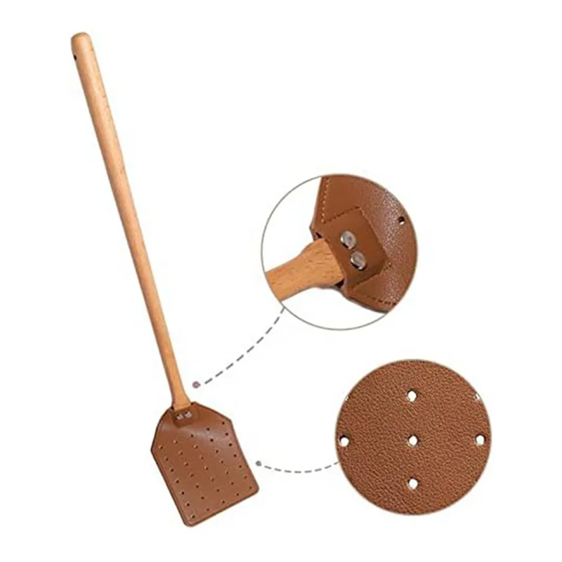 

AB33-PU Leather Fly Swatter Heavy Duty Manual Fly Swatter With Wood Handle,Durable Leather Fly Swatter For Indoor And Outdoor Du