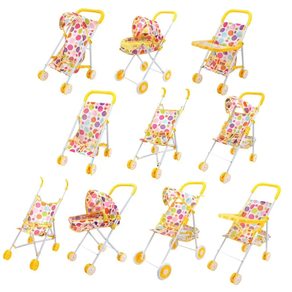 Colorful Adorable 12inch 30cm Baby Doll Push Cart Foldable Accessory Kids