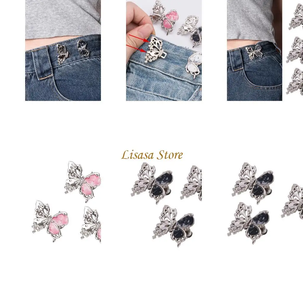 

M6CC Fashion Butterfly Waist Tightener Clip Set Of 3 Waist Adjusting Pin For Loose Jeans Pants Waist Fitness Pin Decoration