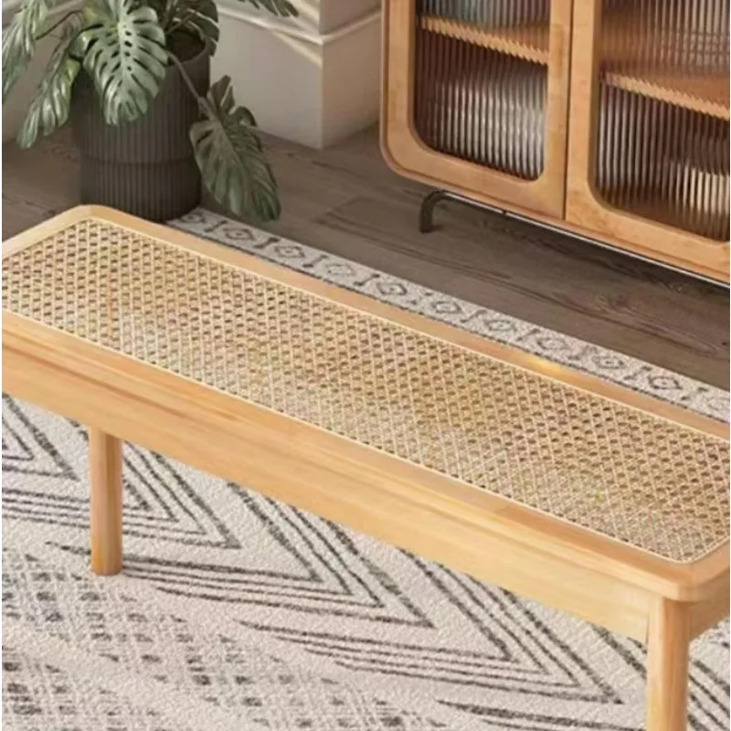 Factory Direct Compatible WithRattan Bench Chandigarh Chair Household Solid Wood Dining Chair Japanese Style Log Long Bench Bed