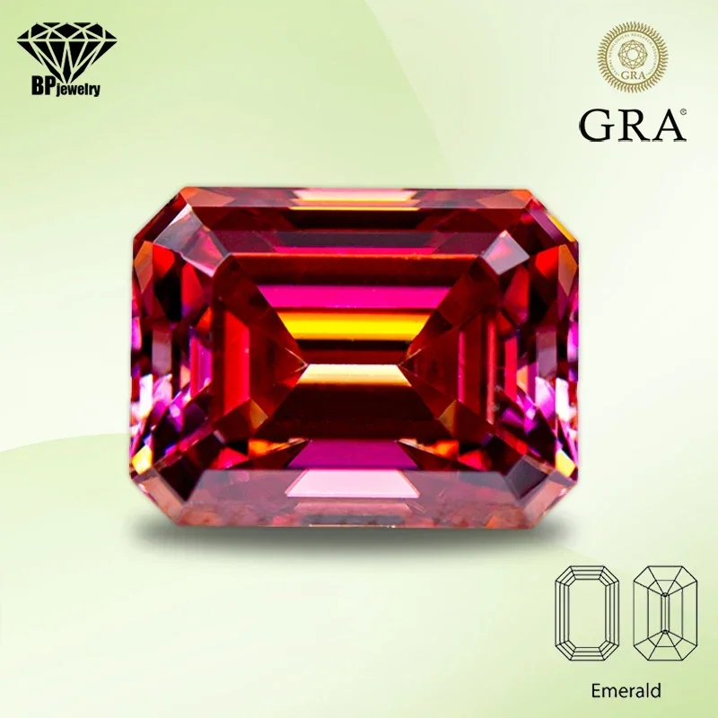 

Moissanite Diamond Watermelon Red Color Emerald Cut Lab Created Gemstone for Charms Women Jewelry Making with GRA Certificate