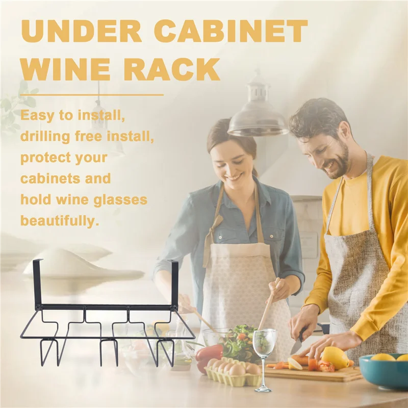 

AY03-Wine Glass Rack Under Cabinet,3 Rows Hanging Stemware Rack Metal Glasses Holder Storage Hanger For Kitchen,Bar,Etc