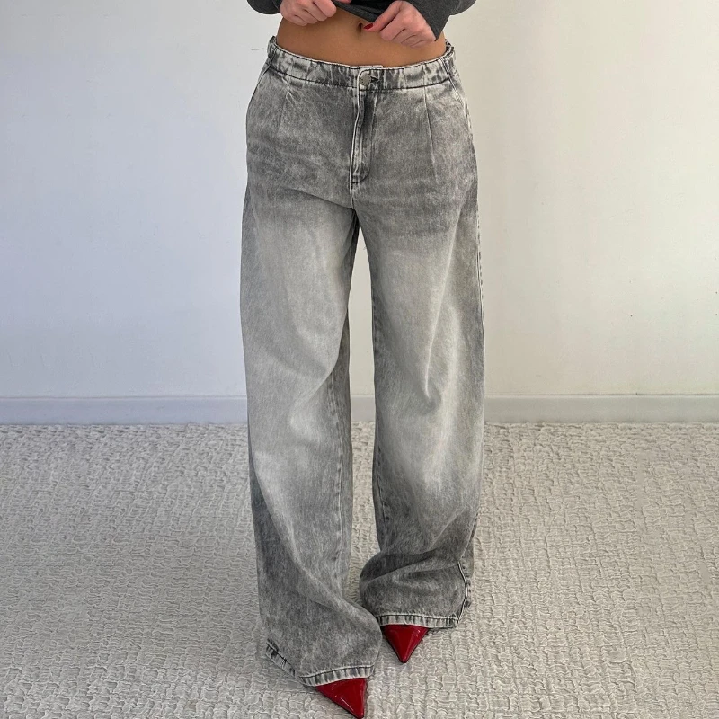 

Low-waisted Old Denim Trousers American Street Retro Washed Wide-leg Jeans Trousers Women