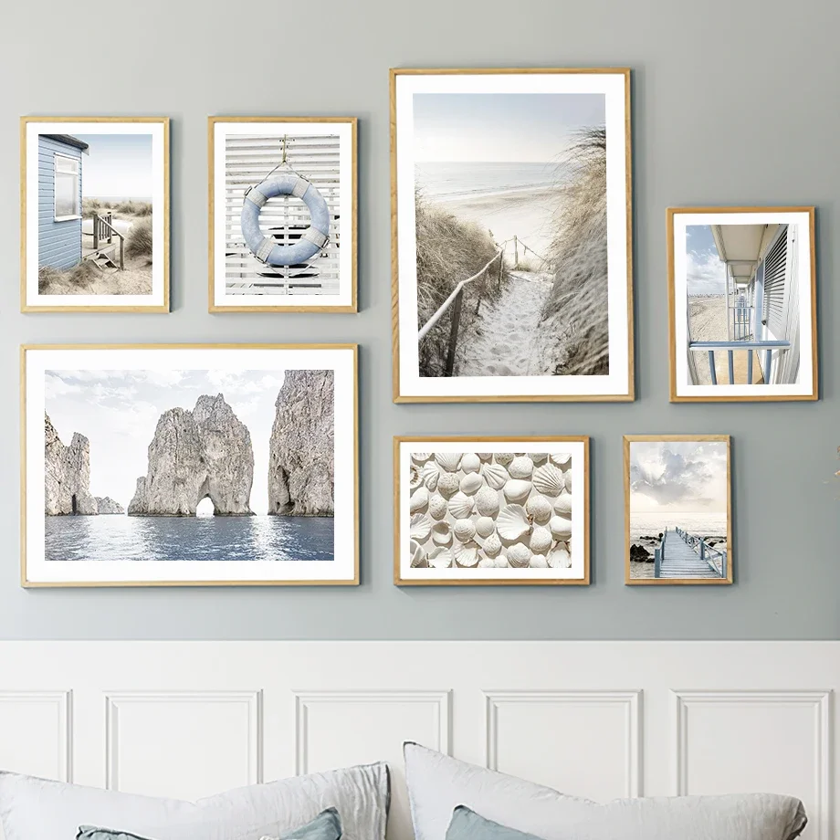 Beach Hut Bridge Reed Starfish Conch Coral Ocean Wall Art Canvas Painting Posters And Prints Wall Pictures For Living Room Decor