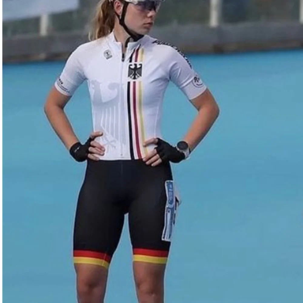 2023 Women Short Sleeve Speed Skating Suit Jumpsuit Roupa Ciclismo Straight Row Wheel Speed Skating Ironman Racecourse