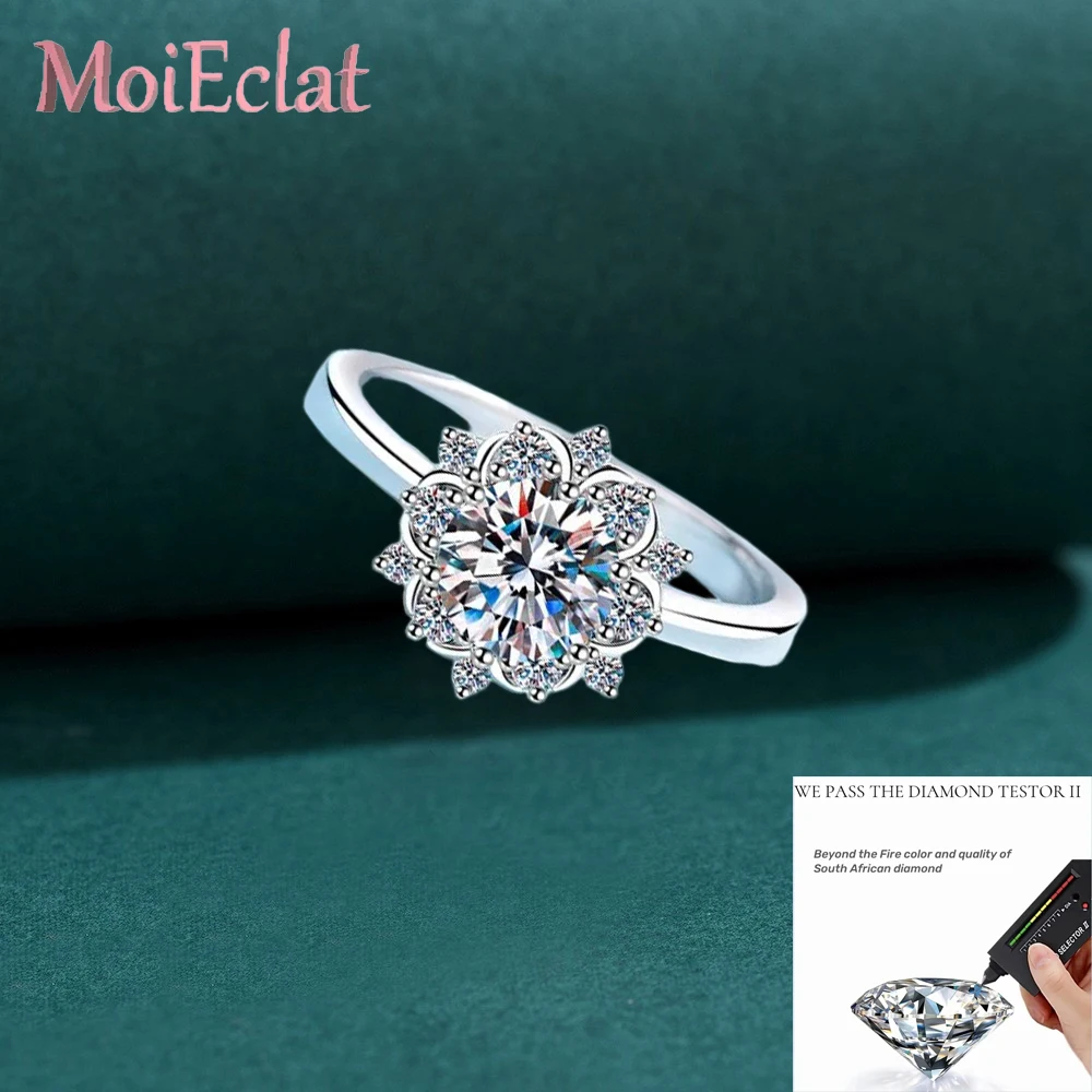 

Кольца Sunflower Platinum Pt950, 1 карат с муассанитом и бриллиантом, обручальное кольцо с шестью когтями для женщин, подарок на день рождения, кольца на День святого Валентина для девочек