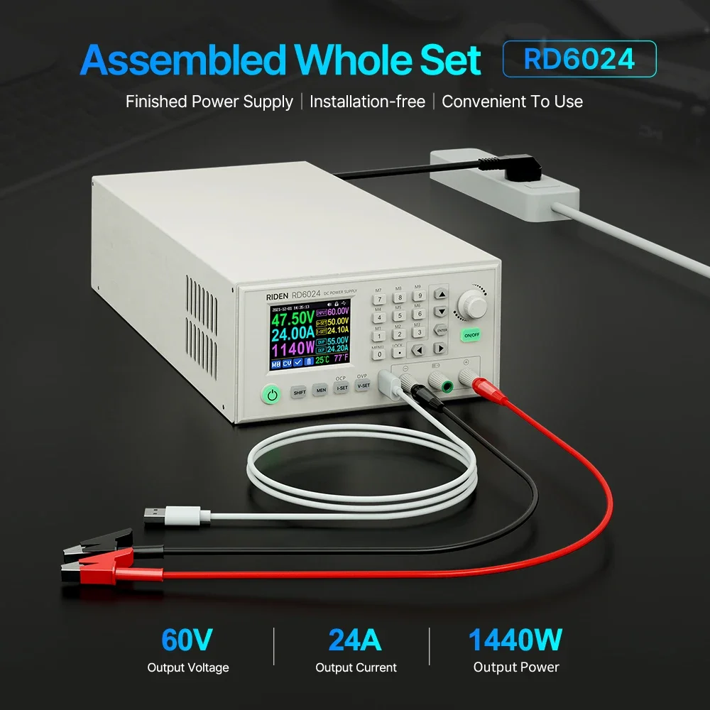 RD6024 조립 세트, 60V 24A USB AC-DC 조정 가능한 디지털 제어 랩 가변 충전 배터리 벤치 랩 전원 공급 장치