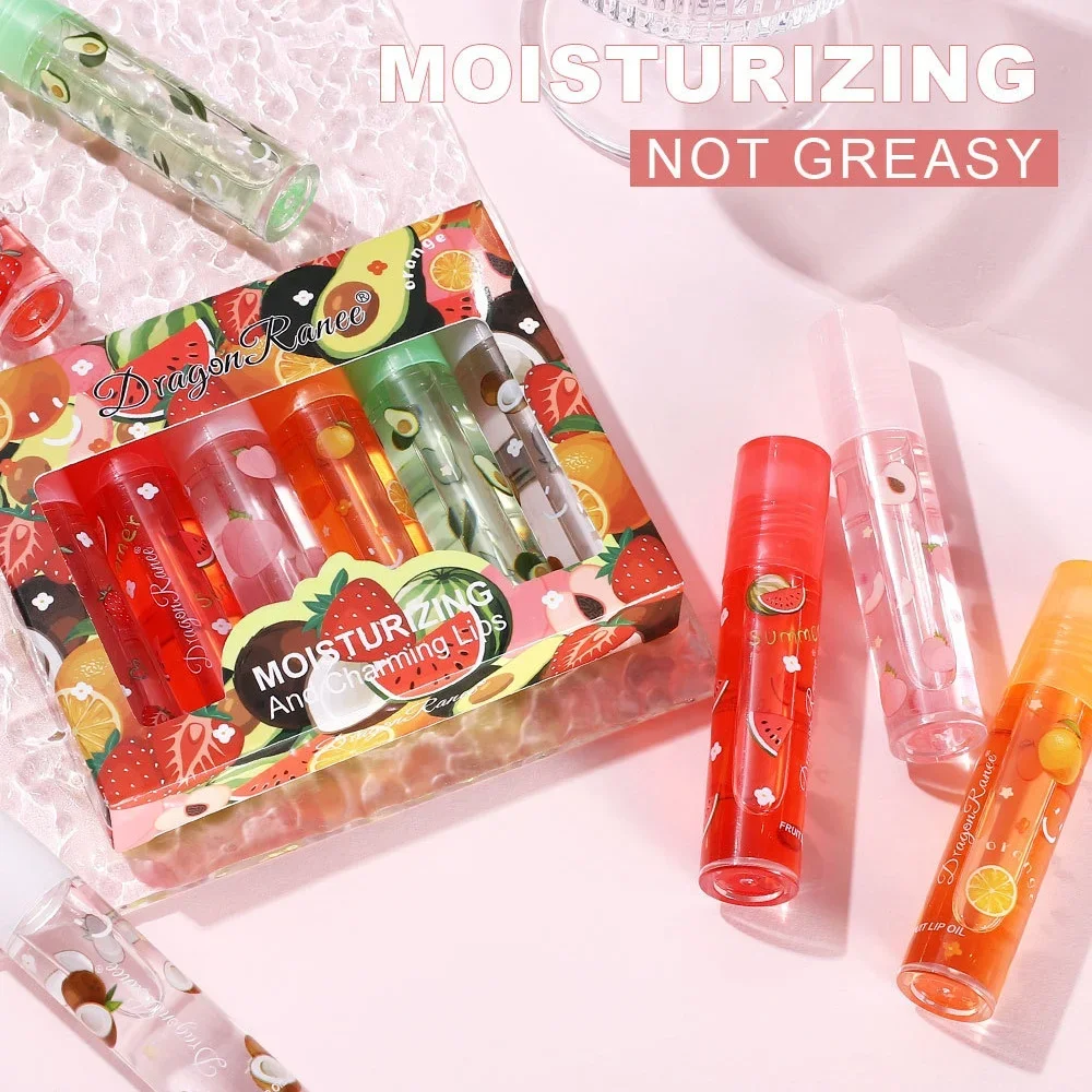 مجموعة زيت الشفاه شفافة ترطيب الفاكهة لفة على ملمع الشفاه ترطيب مغذي إصلاح الشفاه غير لزجة العناية بالشفاه مرآة بلسم الشفاه #5