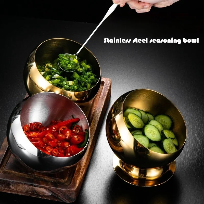 Stainless Steel Oblique mouthed Sauce Bowl with Lid Hot Pot Buffet Seasoning basket bowl Jar dish Container Salad Spherical Bowl