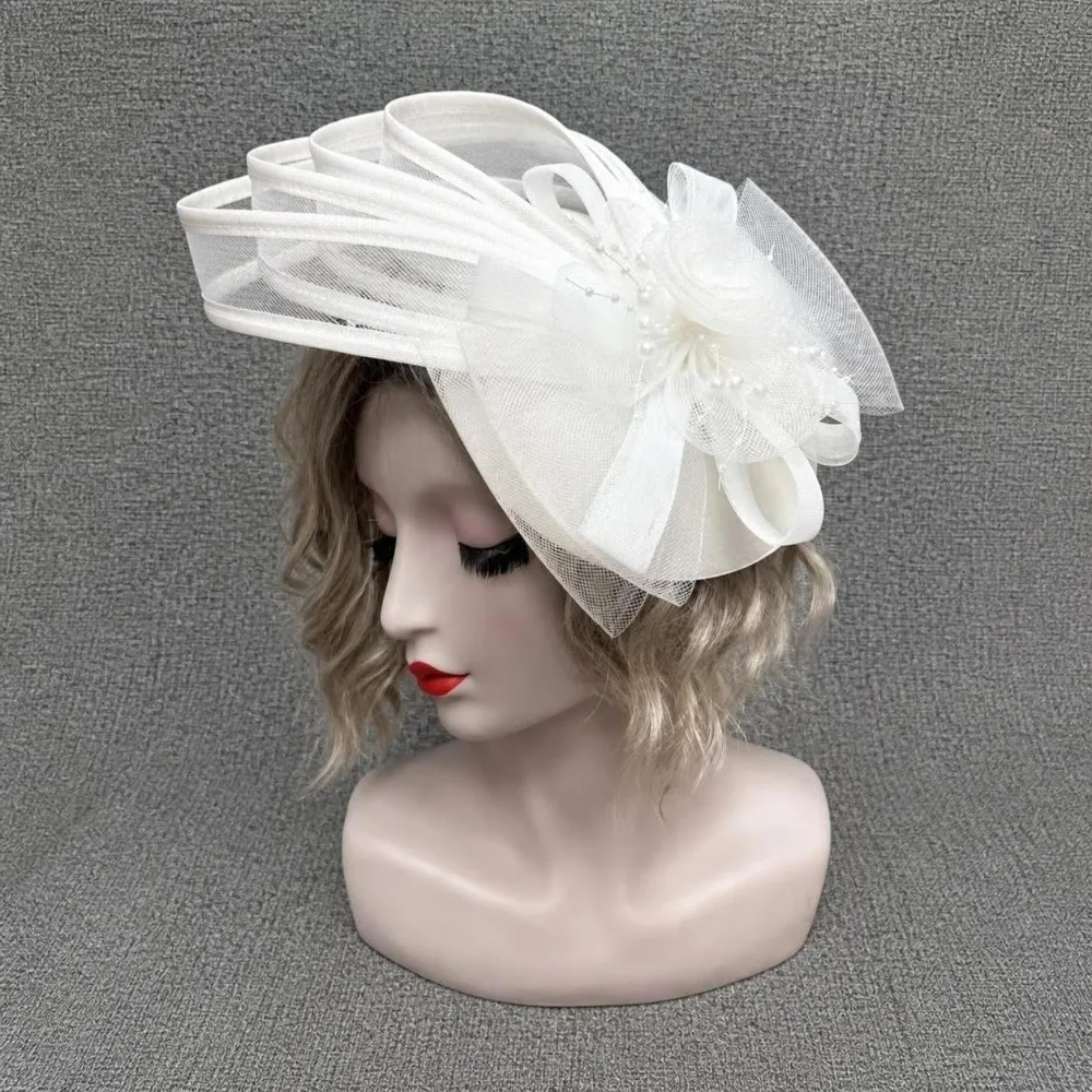 New Sinamay Women Fascinator Hat Mesh Veil Vintage Pillbox Hat Elegant Lightweight Derby Hat Church Derby Christmas Stage view 3